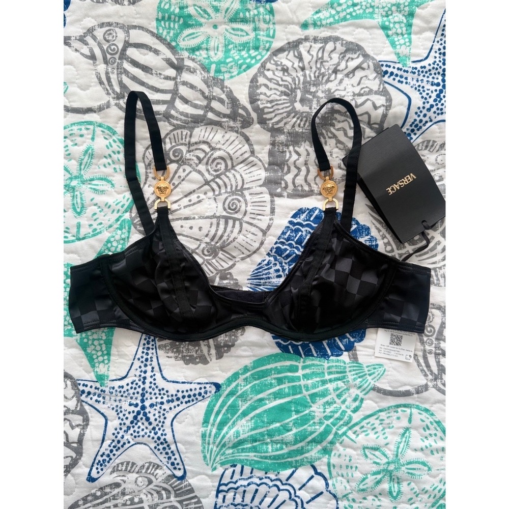 Versace Black Damier Jacquard Medusa Biggie Underwire Bra Luxury Size 3B/36B NWT
